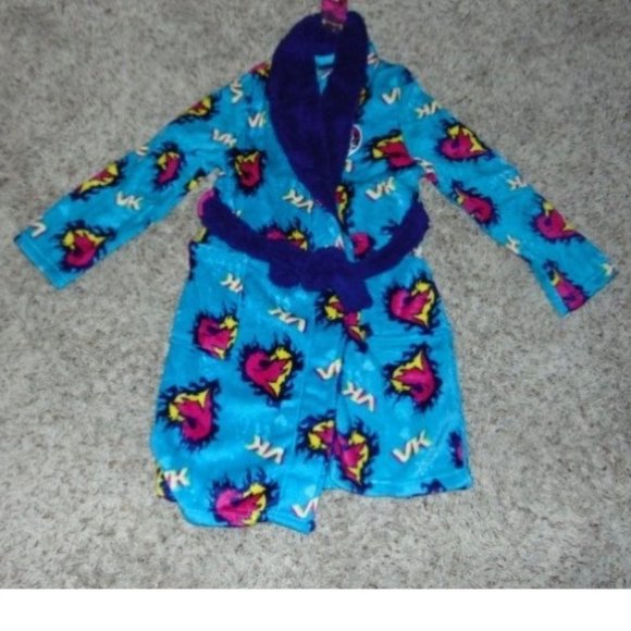 *Disney Descendants Robe sz 8 Blue Fleece Long Sleeve Belted Bath Winter Girls - Picture 2 of 6